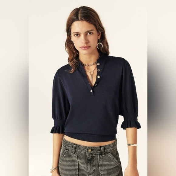 Ba&sh sera button up jumper navy sz M - Picture 1 of 11